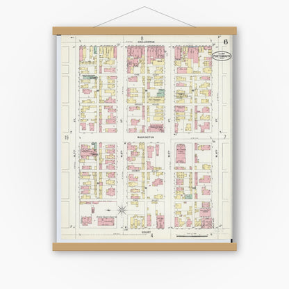 Old map wall art mockup — magnetic wood frame on white wall — Sanborn Fire Insurance Map from Portsmouth, Scioto County, Ohio (1897), Sheet #0006