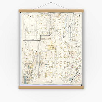 Old map wall art mockup — magnetic wood frame on white wall — Sanborn Fire Insurance Map from Chesaning, Saginaw County, Michigan (1944), Sheet #0004