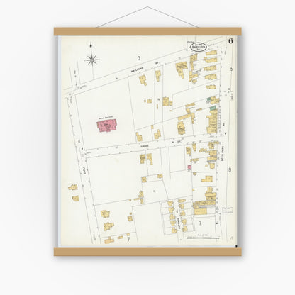 Old map wall art mockup — magnetic wood frame on white wall — Sanborn Fire Insurance Map from Babylon, Suffolk County, New York (1908), Sheet #0006