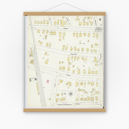 Old map wall art mockup — magnetic wood frame on white wall — Sanborn Fire Insurance Map from Conneaut, Ashtabula County, Ohio (1902), Sheet #0004