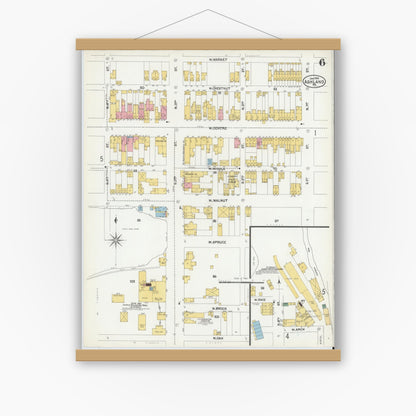 Old map wall art mockup — magnetic wood frame on white wall — Sanborn Fire Insurance Map from Ashland, Schuylkill County, Pennsylvania (1902), Sheet #0006