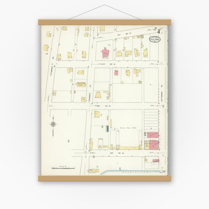Old map wall art mockup — magnetic wood frame on white wall — Sanborn Fire Insurance Map from Pulaski, Pulaski County, Virginia (1913), Sheet #0004