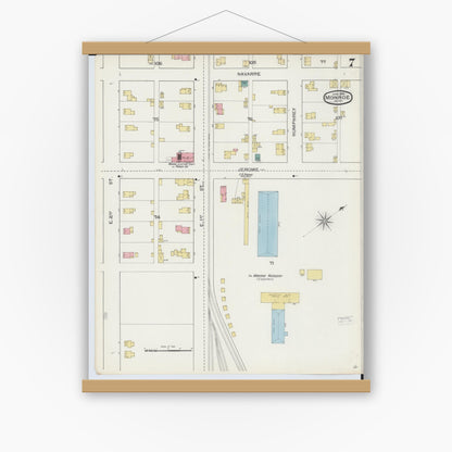 Old map wall art mockup — magnetic wood frame on white wall — Sanborn Fire Insurance Map from Monroe, Monroe County, Michigan (1893), Sheet #0007