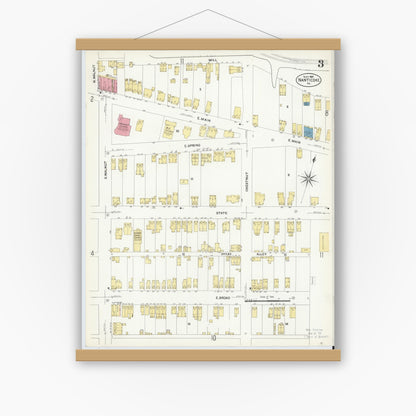 Old map wall art mockup — magnetic wood frame on white wall — Sanborn Fire Insurance Map from Nanticoke, Luzerne County, Pennsylvania (1907), Sheet #0003