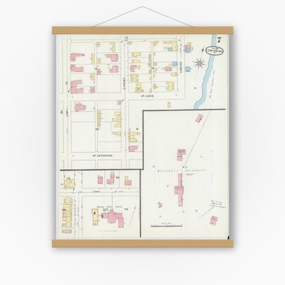 Old map wall art mockup — magnetic wood frame on white wall — Sanborn Fire Insurance Map from Lewisburg, Union County, Pennsylvania (1896), Sheet #0007