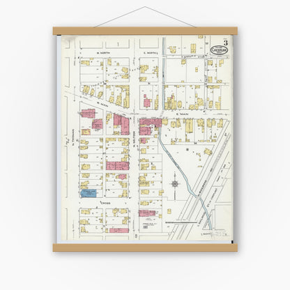Old map wall art mockup — magnetic wood frame on white wall — Sanborn Fire Insurance Map from Crestline, Crawford County, Ohio (1921), Sheet #0003