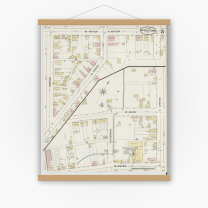 Old map wall art mockup — magnetic wood frame on white wall — Sanborn Fire Insurance Map from Middletown, Dauphin County, Pennsylvania (1888), Sheet #0005