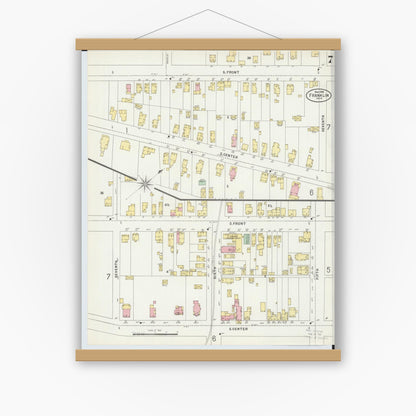 Old map wall art mockup — magnetic wood frame on white wall — Sanborn Fire Insurance Map from Franklin, Warren County, Ohio (1898), Sheet #0007