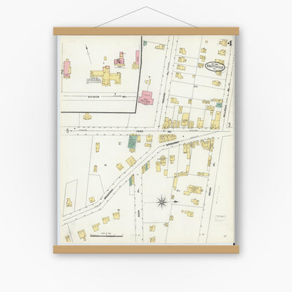 Old map wall art mockup — magnetic wood frame on white wall — Sanborn Fire Insurance Map from Amityville, Suffolk County, New York (1904), Sheet #0004