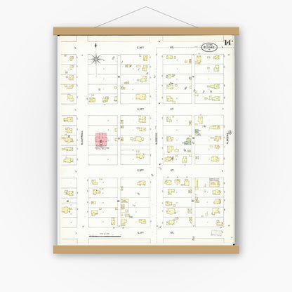 Old map wall art mockup — magnetic wood frame on white wall — Sanborn Fire Insurance Map from Boone, Boone County, Iowa (1900), Sheet #0014