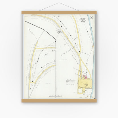 Old map wall art mockup — magnetic wood frame on white wall — Sanborn Fire Insurance Map from Orange, Orange County, Texas (1901), Sheet #0010
