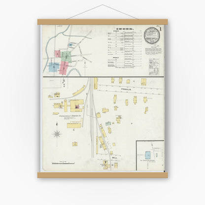 Old map wall art mockup — magnetic wood frame on white wall — Sanborn Fire Insurance Map from Franklinville, Cattaraugus County, New York (1897), Sheet #0001