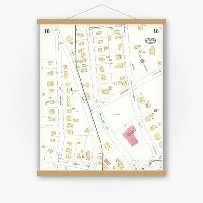Old map wall art mockup — magnetic wood frame on white wall — Sanborn Fire Insurance Map from Gardner, Worcester County, Massachusetts (1923), Sheet #0016
