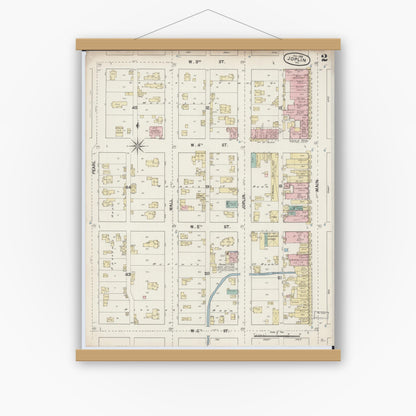 Old map wall art mockup — magnetic wood frame on white wall — Sanborn Fire Insurance Map from Joplin, Jasper County, Missouri (1888), Sheet #0002