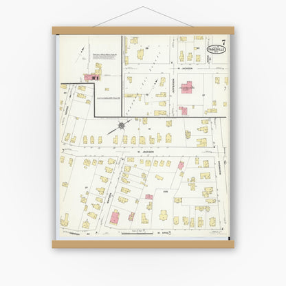 Old map wall art mockup — magnetic wood frame on white wall — Sanborn Fire Insurance Map from Painesville, Lake County, Ohio (1911), Sheet #0007