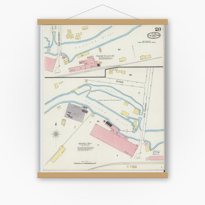 Old map wall art mockup — magnetic wood frame on white wall — Sanborn Fire Insurance Map from Taunton, Bristol County, Massachusetts (1893), Sheet #0029