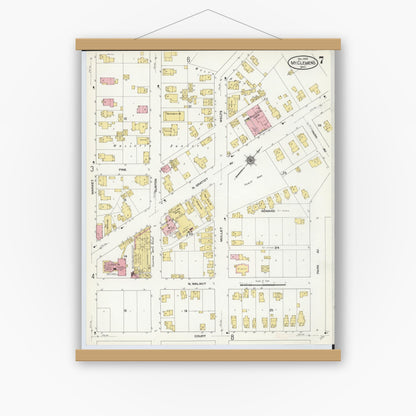 Old map wall art mockup — magnetic wood frame on white wall — Sanborn Fire Insurance Map from Mount Clemens, Macomb County, Michigan (1909), Sheet #0007