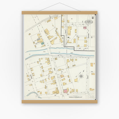 Old map wall art mockup — magnetic wood frame on white wall — Sanborn Fire Insurance Map from Reynoldsville, Jefferson County, Pennsylvania (1901), Sheet #0002