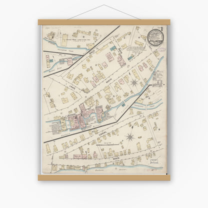 Old map wall art mockup — magnetic wood frame on white wall — Sanborn Fire Insurance Map from Stillwater, Saratoga County, New York (1887) - Complete Map Set