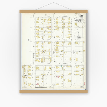 Old map wall art mockup — magnetic wood frame on white wall — Sanborn Fire Insurance Map from Rochester, Fulton County, Indiana (1907), Sheet #0010