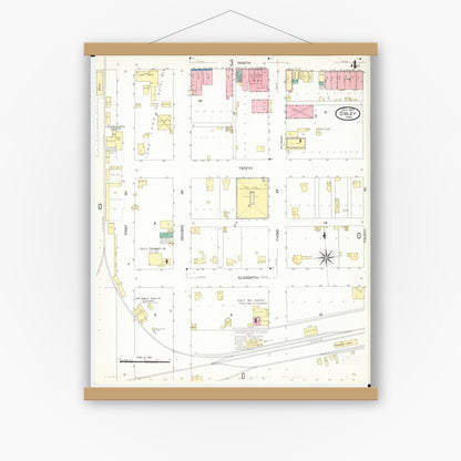 Old map wall art mockup — magnetic wood frame on white wall — Sanborn Fire Insurance Map from Sibley, Osceola County, Iowa (1907), Sheet #0004