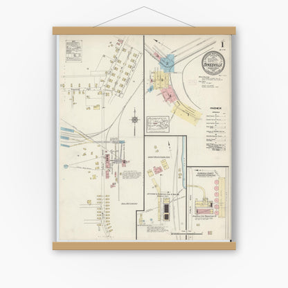 Old map wall art mockup — magnetic wood frame on white wall — Sanborn Fire Insurance Map from Sykesville, Jefferson County, Pennsylvania (1914) - Complete Map Set