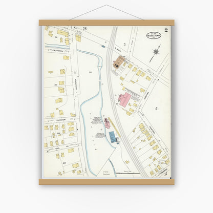 Old map wall art mockup — magnetic wood frame on white wall — Sanborn Fire Insurance Map from Middletown, Orange County, New York (1910) - Complete Map Set