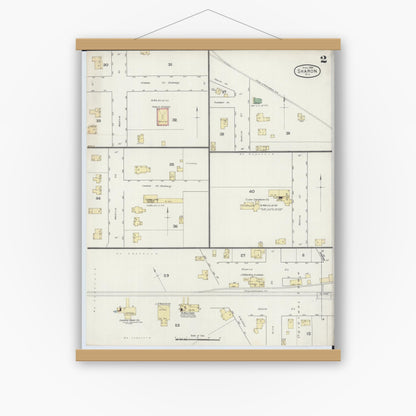 Old map wall art mockup — magnetic wood frame on white wall — Sanborn Fire Insurance Map from Sharon, Walworth County, Wisconsin (1894), Sheet #0002