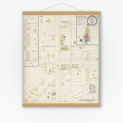 Old map wall art mockup — magnetic wood frame on white wall — Sanborn Fire Insurance Map from Brea, Orange County, California (1920) - Complete Map Set
