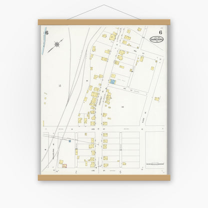 Old map wall art mockup — magnetic wood frame on white wall — Sanborn Fire Insurance Map from Barnesboro, Cambria County, Pennsylvania (1930), Sheet #0006