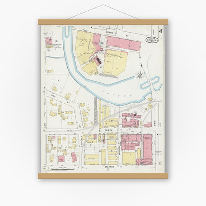 Old map wall art mockup — magnetic wood frame on white wall — Sanborn Fire Insurance Map from Kenosha, Kenosha County, Wisconsin (1894), Sheet #0004
