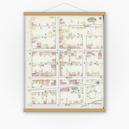 Old map wall art mockup — magnetic wood frame on white wall — Sanborn Fire Insurance Map from Freeport, Armstrong County, Pennsylvania (1891), Sheet #0003