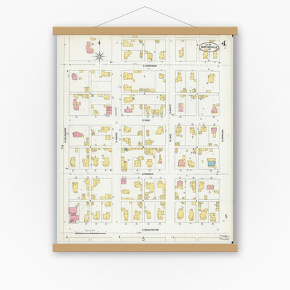 Old map wall art mockup — magnetic wood frame on white wall — Sanborn Fire Insurance Map from Martinsville, Morgan County, Indiana (1902), Sheet #0004