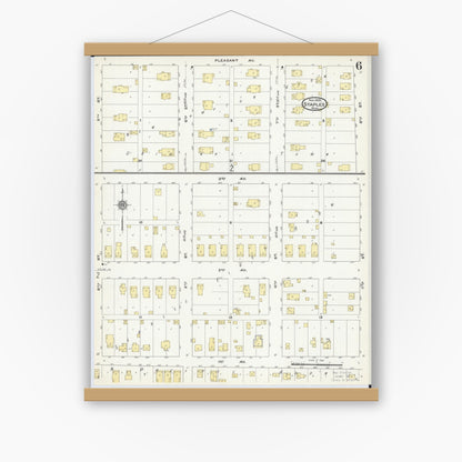 Old map wall art mockup — magnetic wood frame on white wall — Sanborn Fire Insurance Map from Staples, Todd County, Minnesota (1909), Sheet #0006