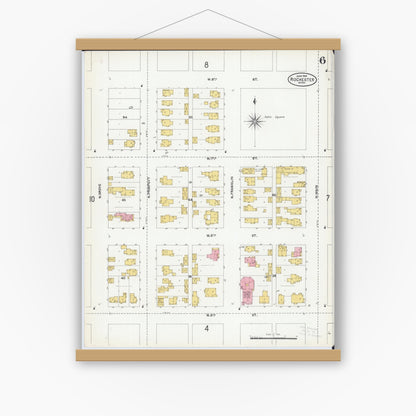 Old map wall art mockup — magnetic wood frame on white wall — Sanborn Fire Insurance Map from Rochester, Olmsted County, Minnesota (1904), Sheet #0006
