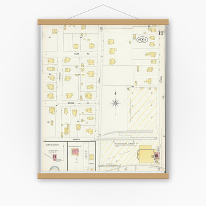 Old map wall art mockup — magnetic wood frame on white wall — Sanborn Fire Insurance Map from Paris, Lamar County, Texas (1902), Sheet #0017