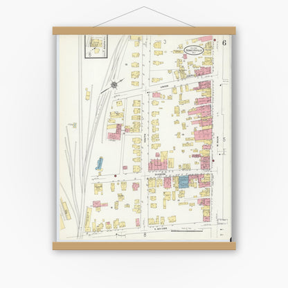 Old map wall art mockup — magnetic wood frame on white wall — Sanborn Fire Insurance Map from Somerville, Somerset County, New Jersey (1910), Sheet #0006