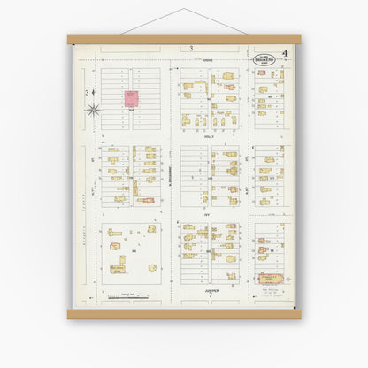 Old map wall art mockup — magnetic wood frame on white wall — Sanborn Fire Insurance Map from Brainerd, Crow Wing County, Minnesota (1902), Sheet #0004