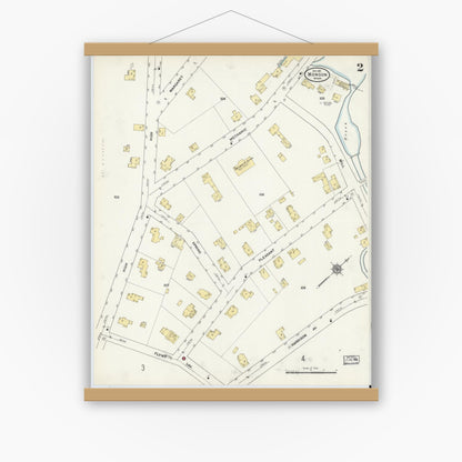 Old map wall art mockup — magnetic wood frame on white wall — Sanborn Fire Insurance Map from Monson, Hampden County, Massachusetts (1911), Sheet #0002