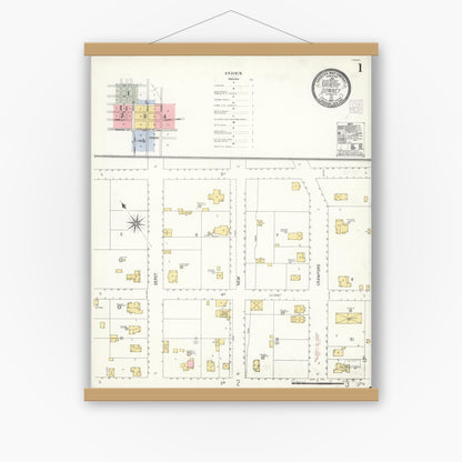 Old map wall art mockup — magnetic wood frame on white wall — Sanborn Fire Insurance Map from Downey, Los Angeles County, California (1907) - Complete Map Set
