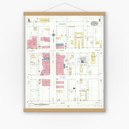 Old map wall art mockup — magnetic wood frame on white wall — Sanborn Fire Insurance Map from Lockney, Floyd County, Texas (1927), Sheet #0002