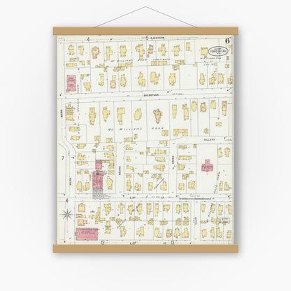 Old map wall art mockup — magnetic wood frame on white wall — Sanborn Fire Insurance Map from Fond du Lac, Fond du Lac County, Wisconsin (1898), Sheet #0006
