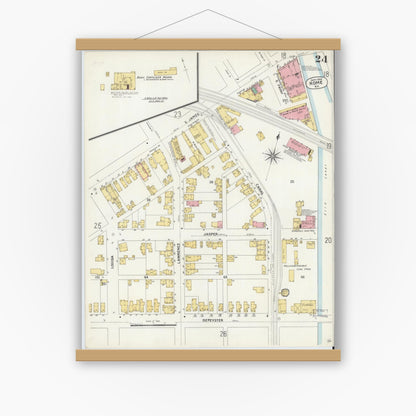 Old map wall art mockup — magnetic wood frame on white wall — Sanborn Fire Insurance Map from Rome, Oneida County, New York (1904), Sheet #0024