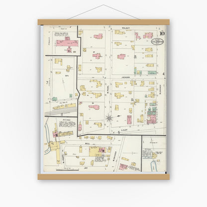 Old map wall art mockup — magnetic wood frame on white wall — Sanborn Fire Insurance Map from Coldwater, Branch County, Michigan (1897), Sheet #0010