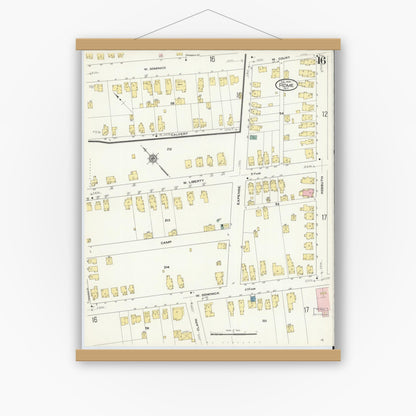 Old map wall art mockup — magnetic wood frame on white wall — Sanborn Fire Insurance Map from Rome, Oneida County, New York (1909), Sheet #0016