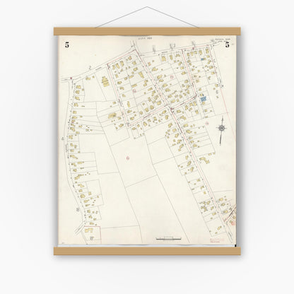 Old map wall art mockup — magnetic wood frame on white wall — Sanborn Fire Insurance Map from Whitman, Plymouth County, Massachusetts (1950), Sheet #0005