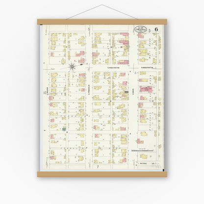 Old map wall art mockup — magnetic wood frame on white wall — Sanborn Fire Insurance Map from Circleville, Pickaway County, Ohio (1907), Sheet #0006