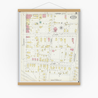 Old map wall art mockup — magnetic wood frame on white wall — Sanborn Fire Insurance Map from Mount Vernon, Jefferson County, Illinois (1894), Sheet #0005