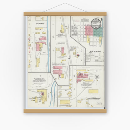 Old map wall art mockup — magnetic wood frame on white wall — Sanborn Fire Insurance Map from Tipp City, Miami County, Ohio (1892) - Complete Map Set