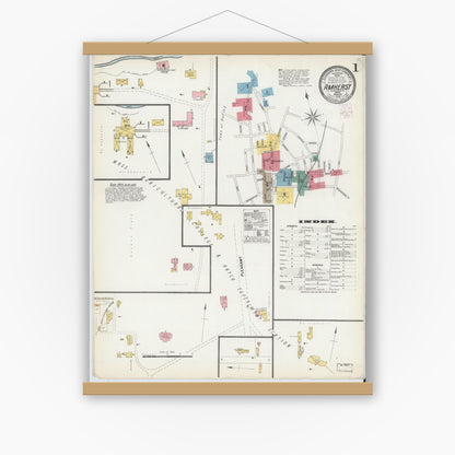 Old map wall art mockup — magnetic wood frame on white wall — Sanborn Fire Insurance Map from Amherst, Hampshire County, Massachusetts (1902) - Complete Map Set